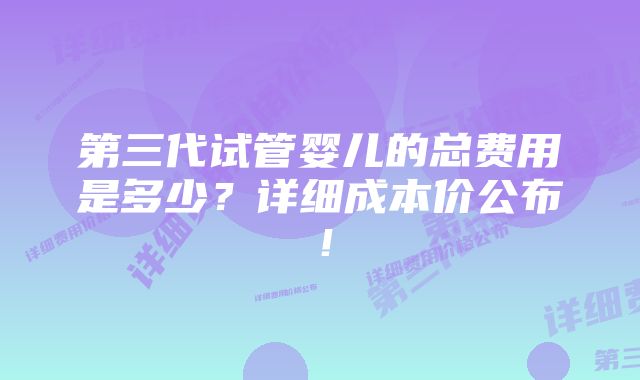 第三代试管婴儿的总费用是多少？详细成本价公布！