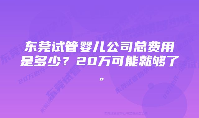 东莞试管婴儿公司总费用是多少？20万可能就够了。