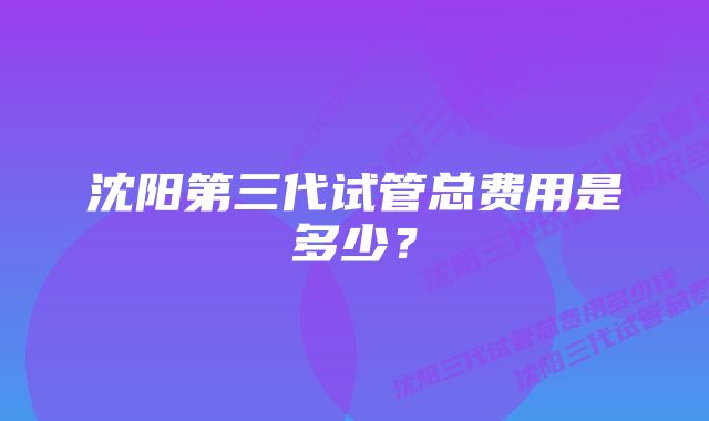 沈阳第三代试管总费用是多少？