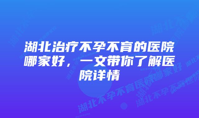 湖北治疗不孕不育的医院哪家好，一文带你了解医院详情