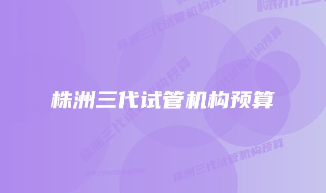 株洲三代试管机构预算