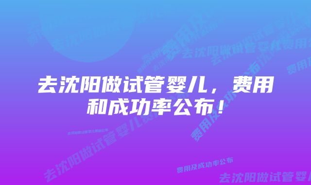 去沈阳做试管婴儿，费用和成功率公布！