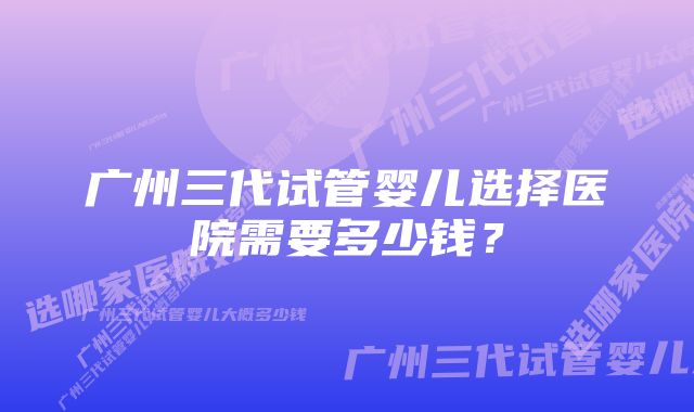 广州三代试管婴儿选择医院需要多少钱？