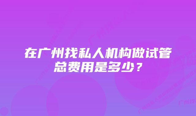 在广州找私人机构做试管总费用是多少？