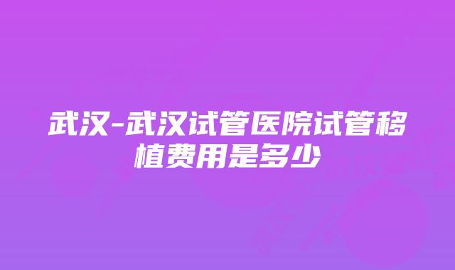 武汉-武汉试管医院试管移植费用是多少