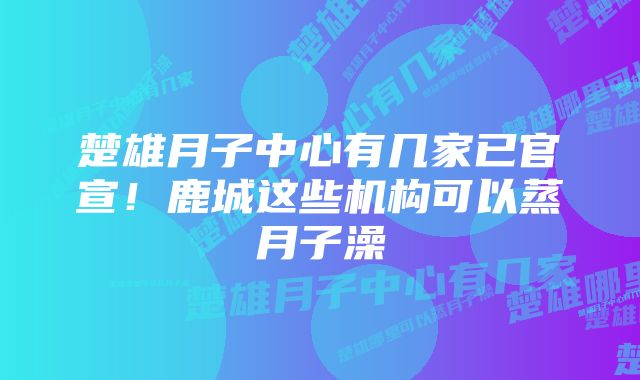 楚雄月子中心有几家已官宣！鹿城这些机构可以蒸月子澡