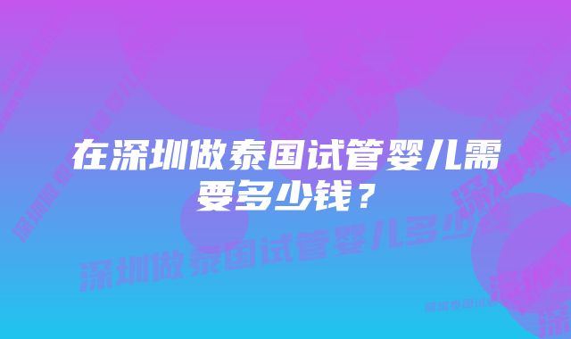 在深圳做泰国试管婴儿需要多少钱？