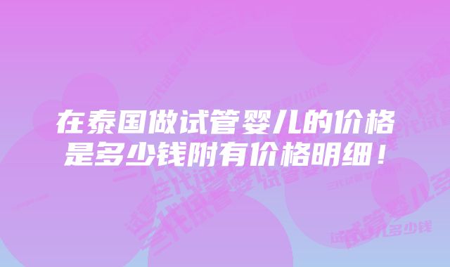 在泰国做试管婴儿的价格是多少钱附有价格明细！