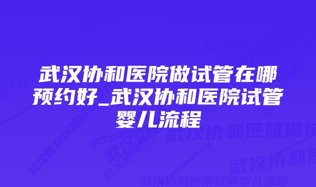 武汉协和医院做试管在哪预约好_武汉协和医院试管婴儿流程