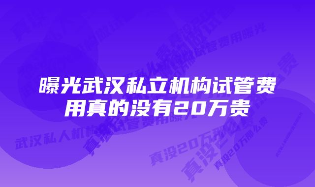 曝光武汉私立机构试管费用真的没有20万贵