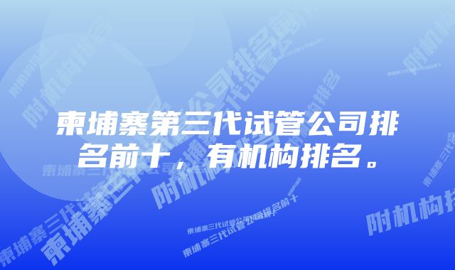 柬埔寨第三代试管公司排名前十，有机构排名。