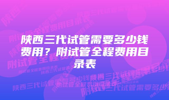 陕西三代试管需要多少钱费用？附试管全程费用目录表