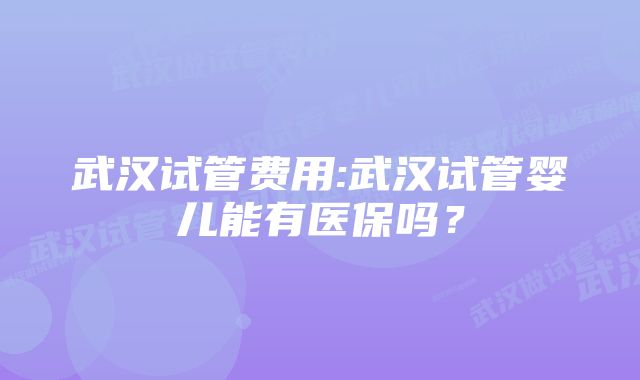 武汉试管费用:武汉试管婴儿能有医保吗？