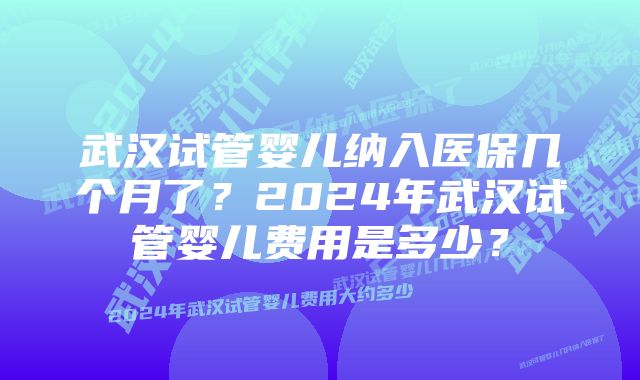 武汉试管婴儿纳入医保几个月了？2024年武汉试管婴儿费用是多少？