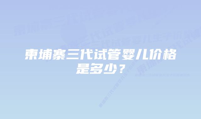 柬埔寨三代试管婴儿价格是多少？