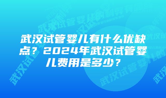 武汉试管婴儿有什么优缺点？2024年武汉试管婴儿费用是多少？