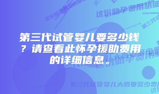 第三代试管婴儿要多少钱？请查看此怀孕援助费用的详细信息。