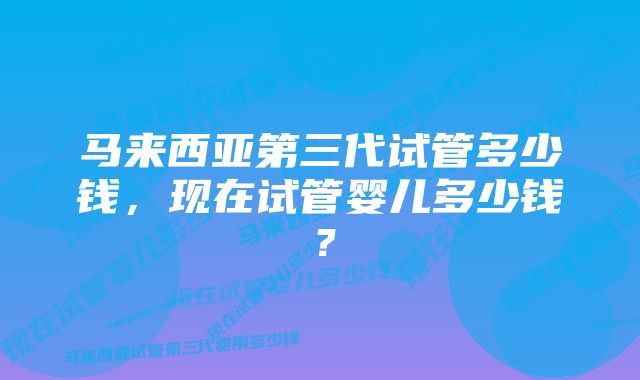 马来西亚第三代试管多少钱，现在试管婴儿多少钱？