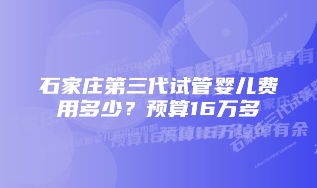 石家庄第三代试管婴儿费用多少？预算16万多