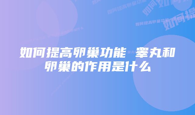 如何提高卵巢功能 睾丸和卵巢的作用是什么