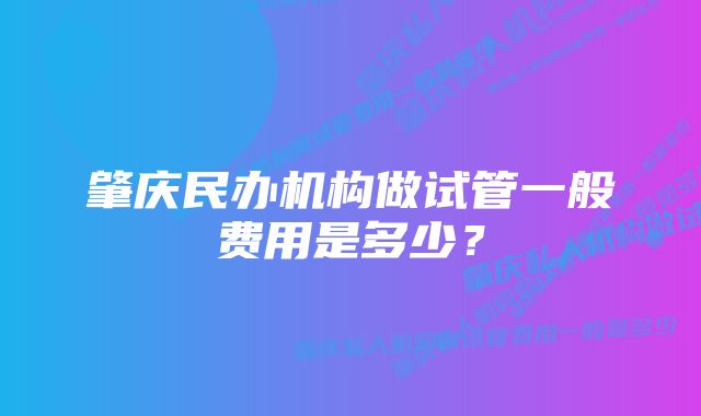 肇庆民办机构做试管一般费用是多少？