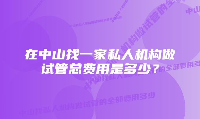 在中山找一家私人机构做试管总费用是多少？