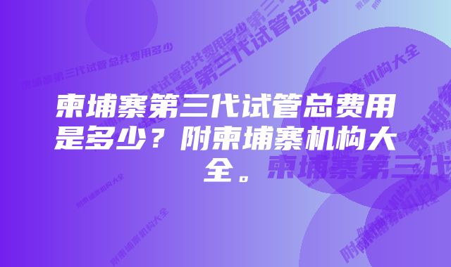 柬埔寨第三代试管总费用是多少？附柬埔寨机构大全。