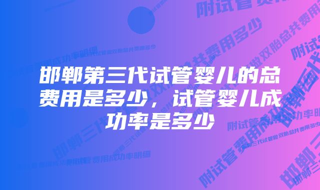 邯郸第三代试管婴儿的总费用是多少，试管婴儿成功率是多少