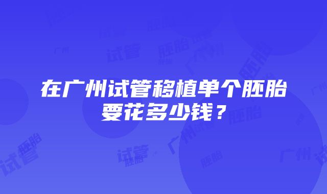 在广州试管移植单个胚胎要花多少钱？