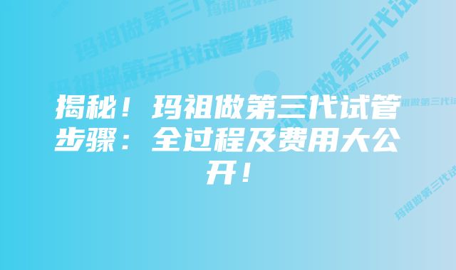 揭秘！玛祖做第三代试管步骤：全过程及费用大公开！