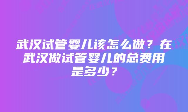 武汉试管婴儿该怎么做？在武汉做试管婴儿的总费用是多少？