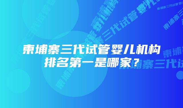 柬埔寨三代试管婴儿机构排名第一是哪家？