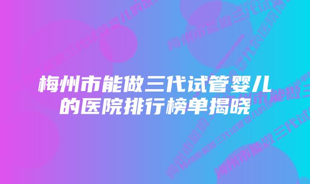 梅州市能做三代试管婴儿的医院排行榜单揭晓