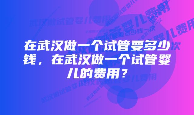 在武汉做一个试管要多少钱，在武汉做一个试管婴儿的费用？