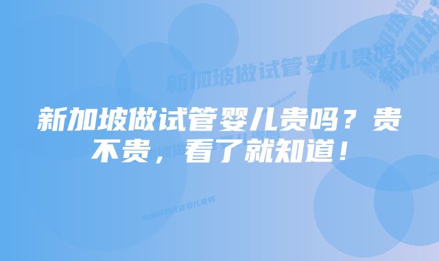 新加坡做试管婴儿贵吗？贵不贵，看了就知道！