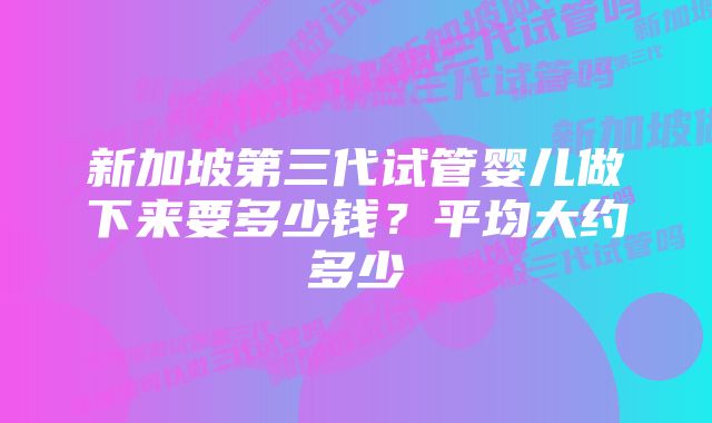 新加坡第三代试管婴儿做下来要多少钱？平均大约多少