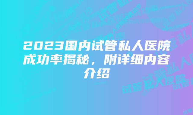 2023国内试管私人医院成功率揭秘，附详细内容介绍