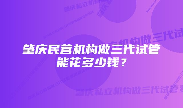 肇庆民营机构做三代试管能花多少钱？