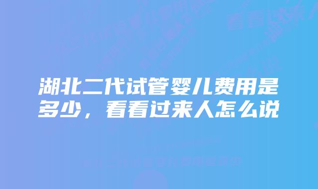 湖北二代试管婴儿费用是多少，看看过来人怎么说