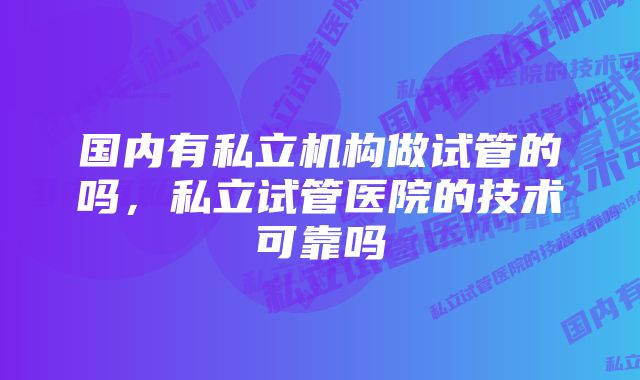 国内有私立机构做试管的吗，私立试管医院的技术可靠吗