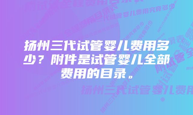 扬州三代试管婴儿费用多少？附件是试管婴儿全部费用的目录。