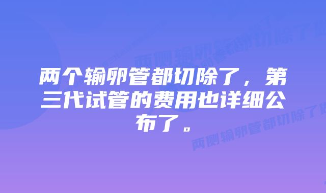 两个输卵管都切除了，第三代试管的费用也详细公布了。