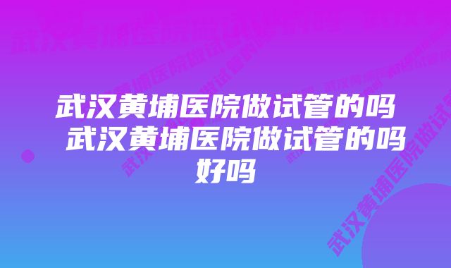 武汉黄埔医院做试管的吗 武汉黄埔医院做试管的吗好吗