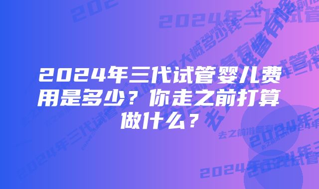 2024年三代试管婴儿费用是多少？你走之前打算做什么？