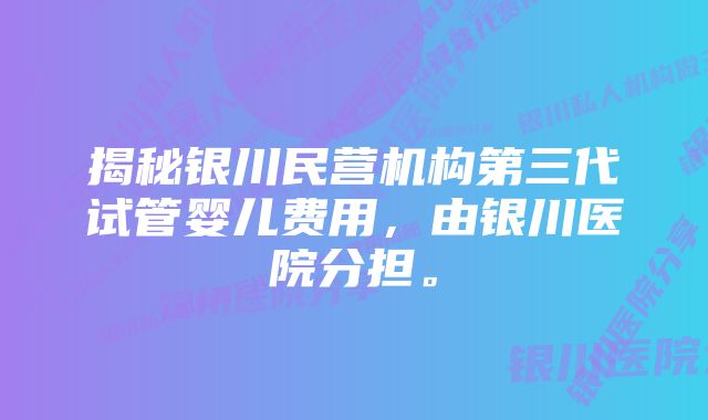 揭秘银川民营机构第三代试管婴儿费用，由银川医院分担。