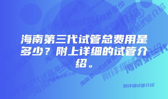 海南第三代试管总费用是多少？附上详细的试管介绍。