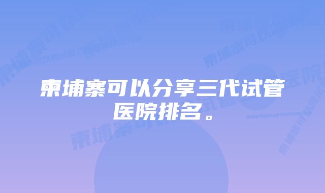 柬埔寨可以分享三代试管医院排名。