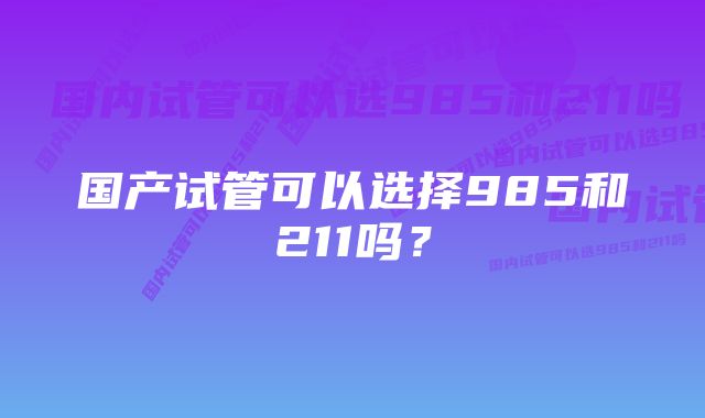 国产试管可以选择985和211吗？