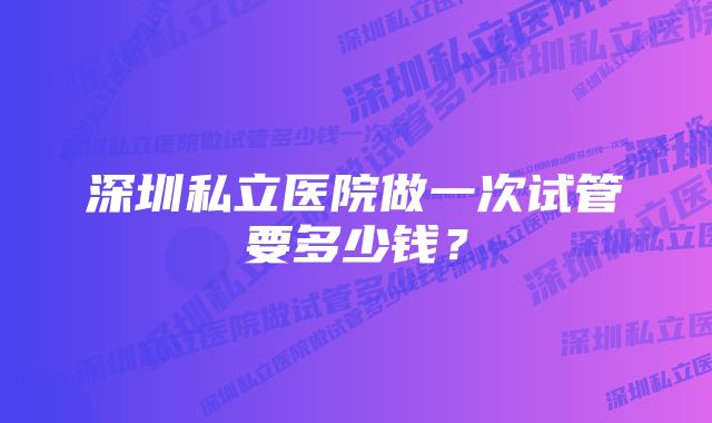 深圳私立医院做一次试管要多少钱？