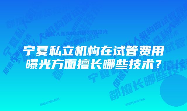 宁夏私立机构在试管费用曝光方面擅长哪些技术？